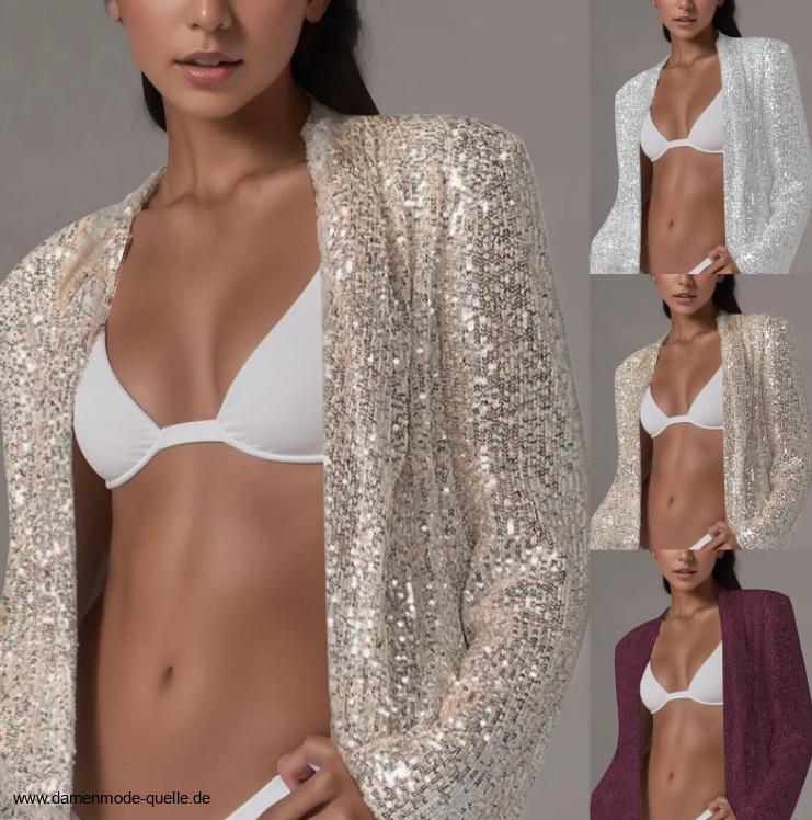 Damen Glitzer Pailletten Blazer Festlich in Gold Silber oder&nbsp;Rot