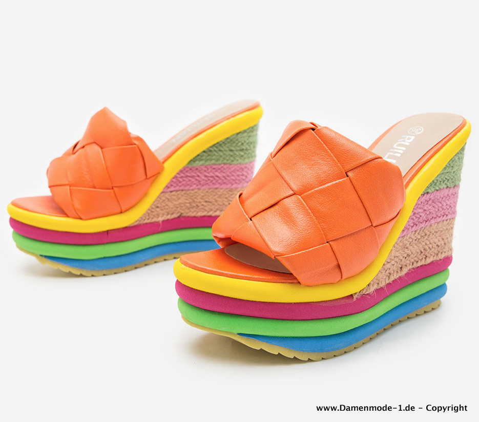 Bunte Sommer Plateau Schuhe Slippers Orange bis Gr&nbsp;43