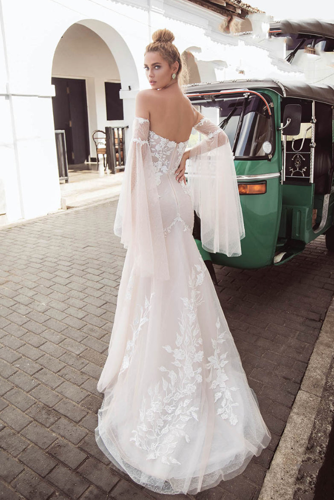 Schulterfreies Meerjungfrau Brautkleid mit Spitze und Abnehmbaren&nbsp;Ärmel