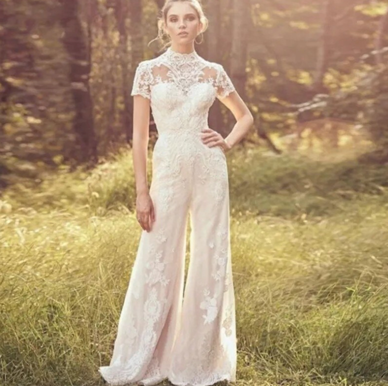 Boho Overall für die Braut Standesamtoutfit Lang mit Spitze&nbsp;Romantisch