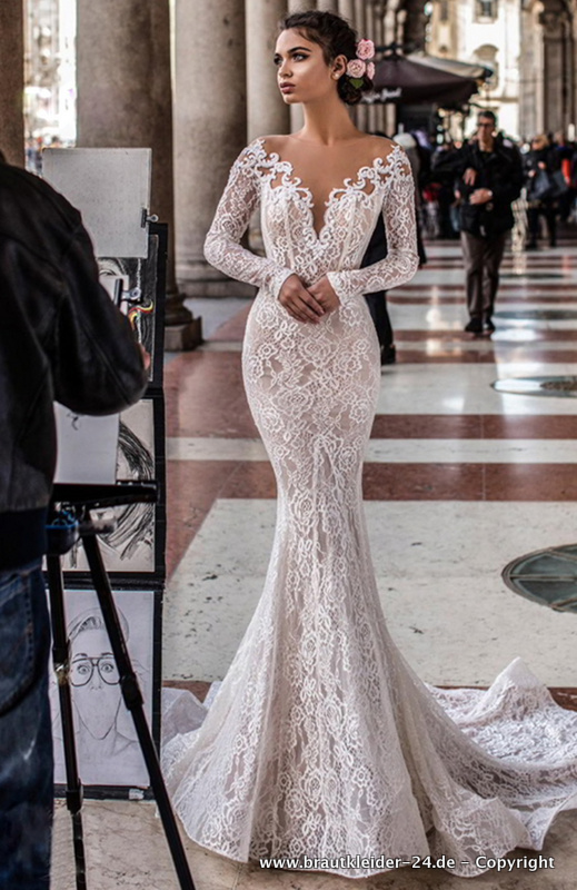 Langarm Meerjungfrau Bodycon Brautkleid mit Spitzen&nbsp;Applikationen
