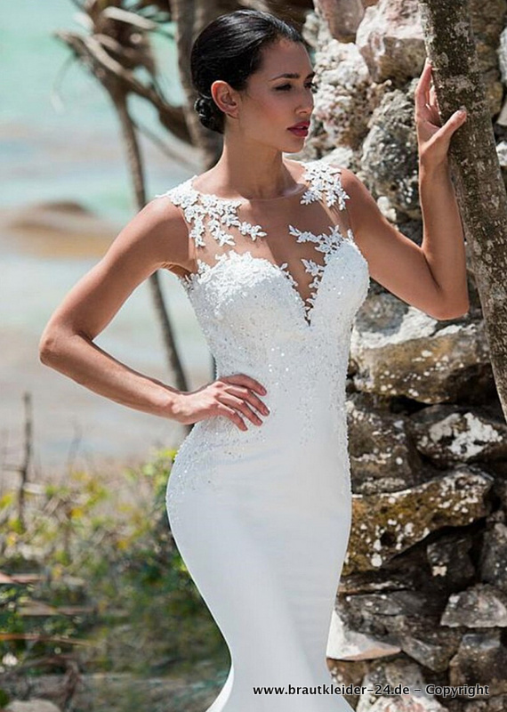 Meerjungfrau Brautkleid mit Sexy Rücken Ausschnitt und&nbsp;Schleppe