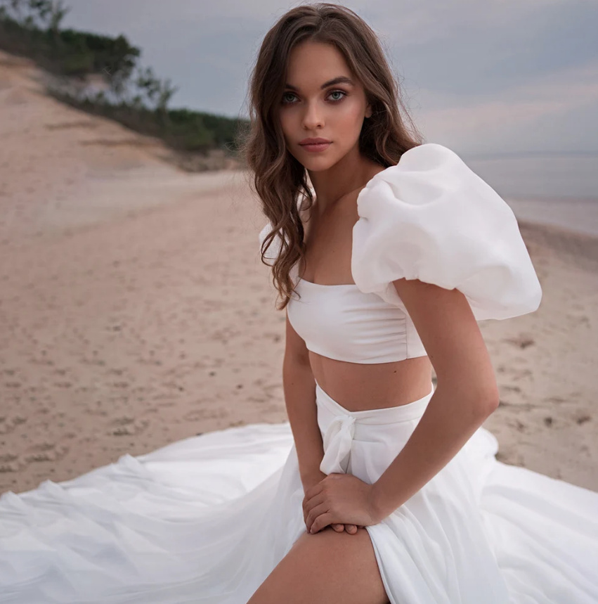 Boho Style Brautkleid Ameline Zweiteilig mit Cut Out und Puff&nbsp;Ärmel