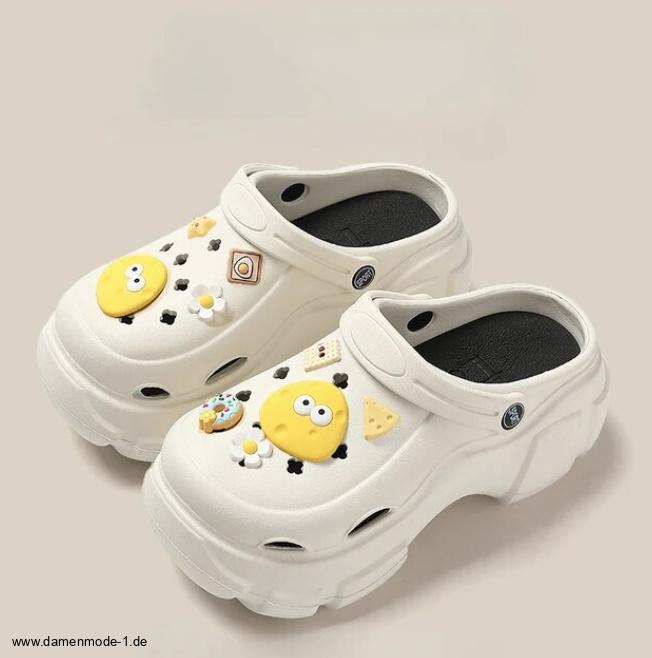 Plateau Damen Cartoon Clogs Chinara in Weiß