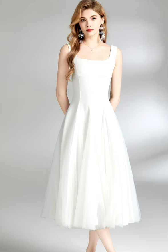 A Linie Vintage Style Standesamtkleid Wadenlang&nbsp;Weiß