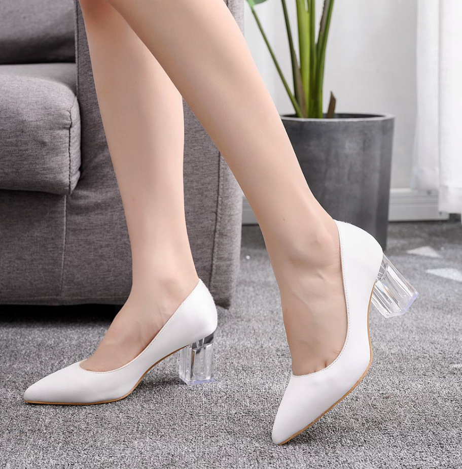 Satin Brautschuhe Hochzeitsschuhe mit Block Absatz&nbsp;Durchsichtig