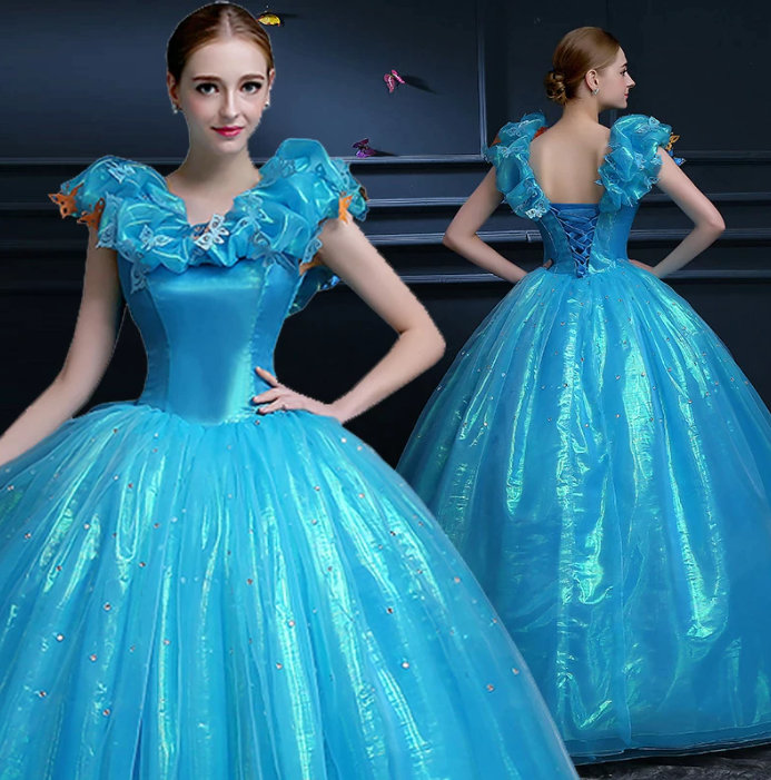 Ball Linie Brautkleid Angélique in hellblau mit Rüschen Schmetterling&nbsp;Ärmel