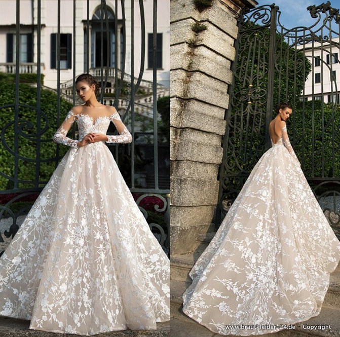Langarm Brautkleid Hochzeitskleid mit Illusion&nbsp;Ausschnitt
