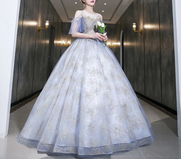 Ball Linie Brautkleid Alisia in Himmelblau mit&nbsp;Blumen