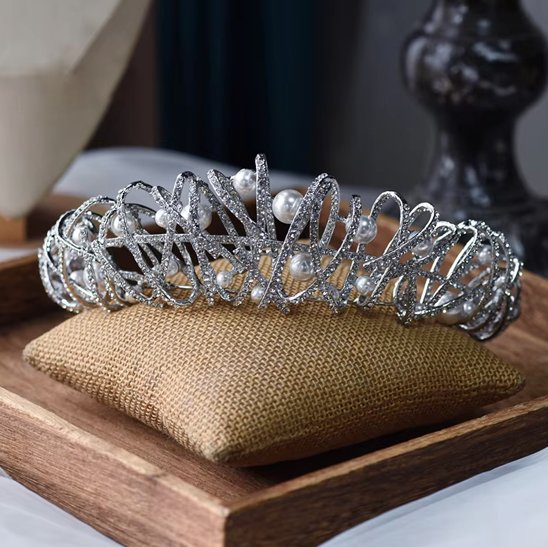 Zirkon Perlen Braut Tiara Diadem&nbsp;Edith