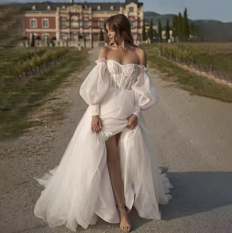 A Linie Boho Brautkleid Emanuela mit Lingerie Oberteil Perlen und&nbsp;Pailletten