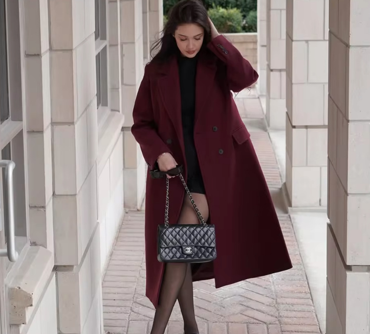 A Linie Damen Wollmantel Diandra in Weinrot mit Reverskragen&nbsp;Elegant