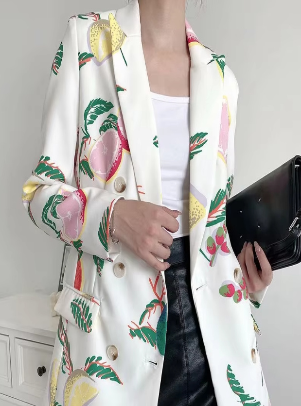 A Linie Fruit Print Damen Blazer Daniekje in Weiß