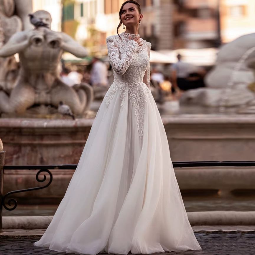 A Linie Langarm Brautkleid Farina mit Spitze und&nbsp;Knöpfe