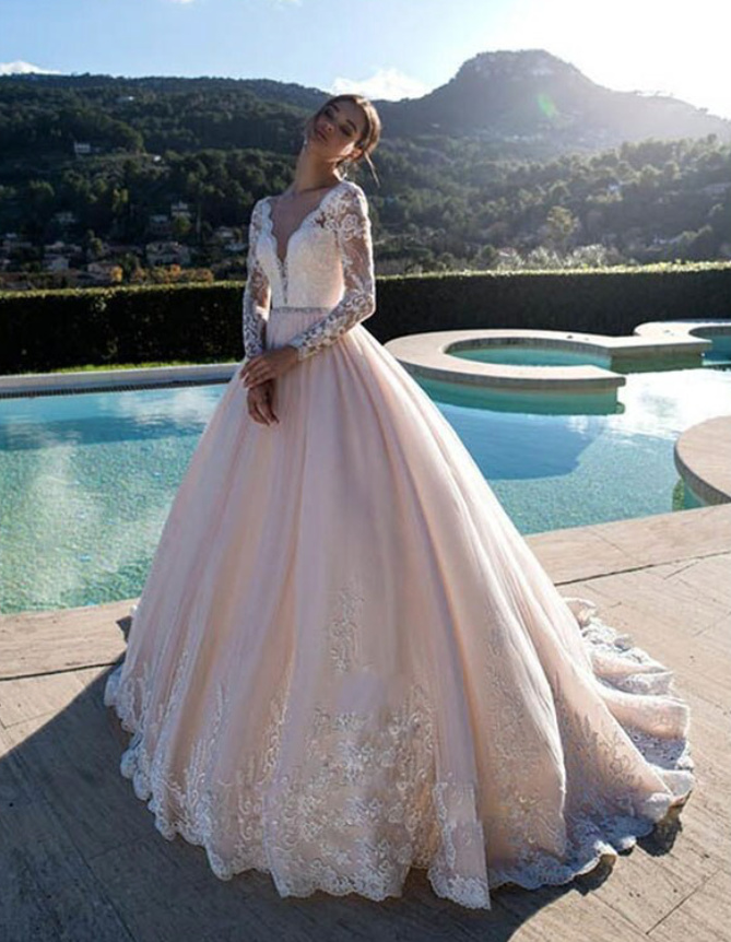 A Linie Langarm Brautkleid Fridonlina mit Spitze und Stickereien&nbsp;Bodenlang