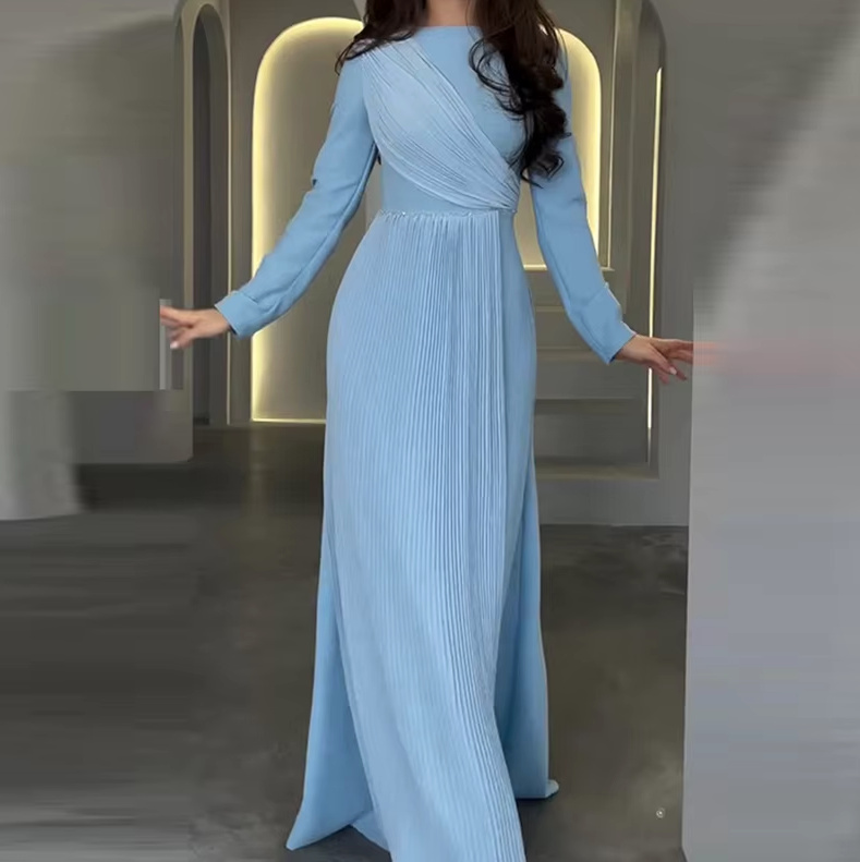  A-Linie Langarm Kleid Dona Elegant in Hellblau&nbsp;Plissiert