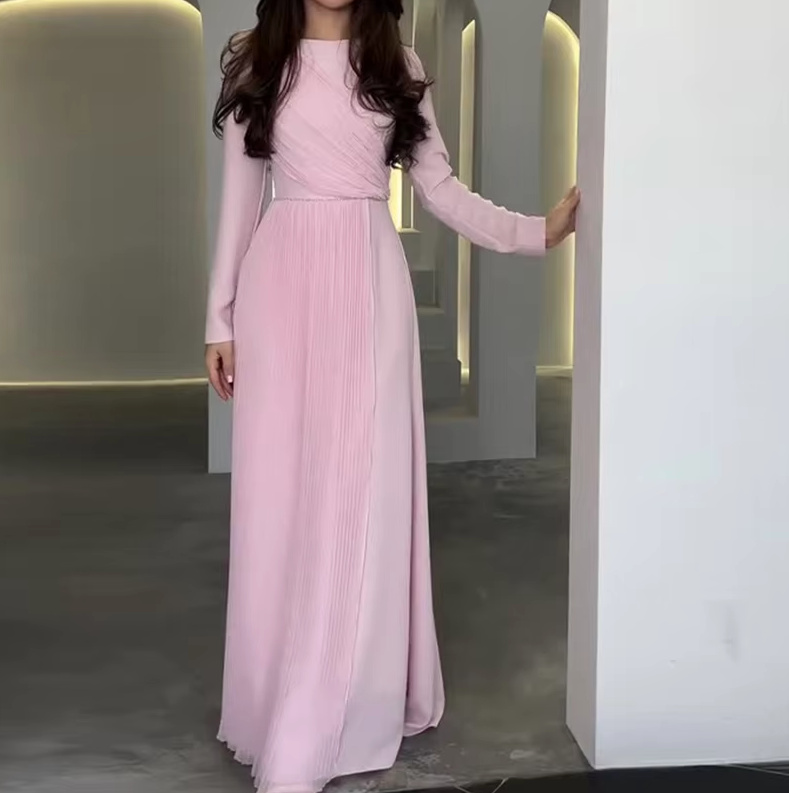  A-Linie Langarm Kleid Dona Elegant in Rosa&nbsp;Plissiert