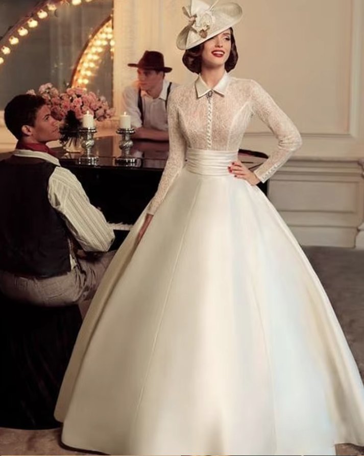 A Linie Langarm Vintage Style Brautkleid&nbsp;Eila