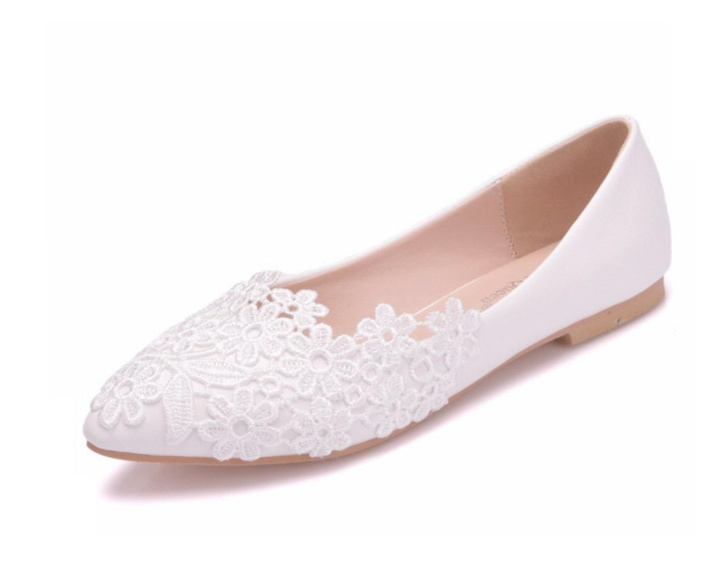 Braut Ballerinas Eniz in Weiß Hochzeitsschuhe mit&nbsp;Spitze