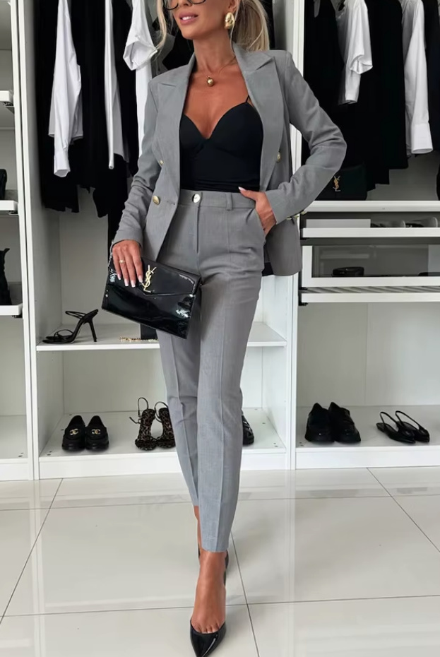 Damen Hosenanzug Domenika Schmal Geschnitten Elegant in&nbsp;Grau