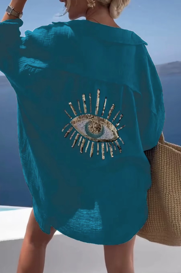 Damen Long Bluse Strandkleid in&nbsp;Blau