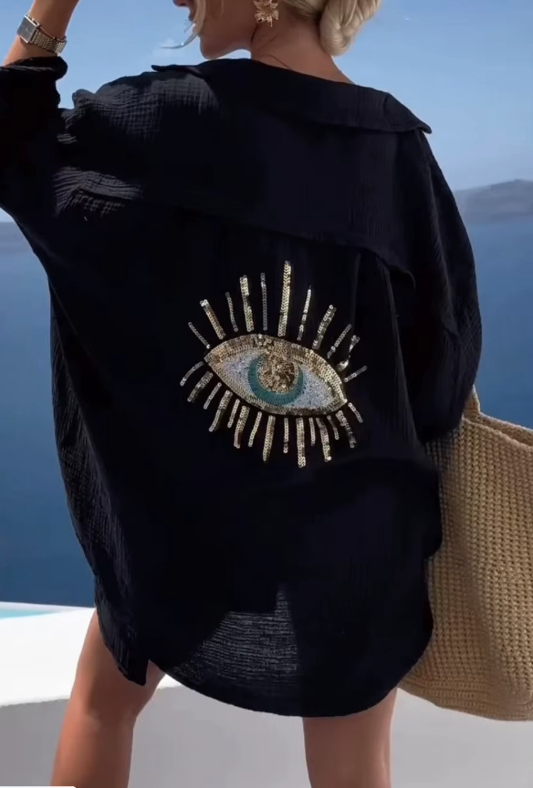 Damen Long Bluse Strandkleid in&nbsp;Schwarz