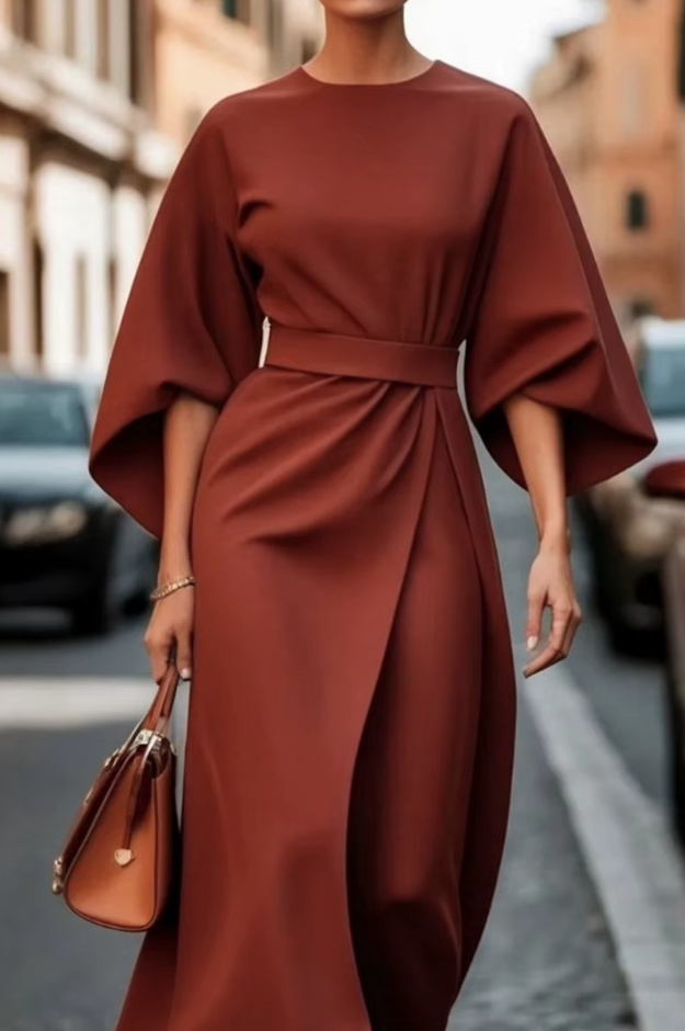 Elegantes Maxi Kleid mit Fledermaus Ärmel in&nbsp;Braun