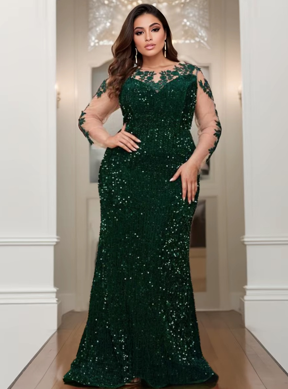 Fit and Flare Glitzer Brautjungfernkleid Eltje Bodenlang in&nbsp;Dunkelgrün