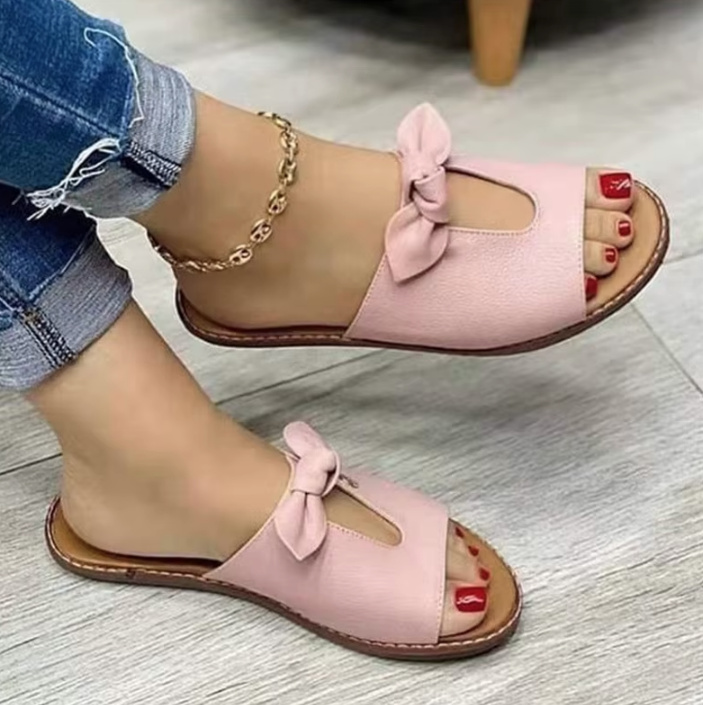 Flache PU Leder Sommerschuhe Rosa mit&nbsp;Schleife