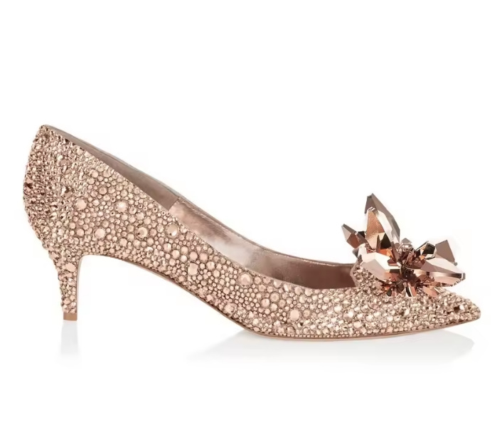 Glitzer High Heels Brautschuhe Eluana Gold mit Diamant Blume Absatz 5 – 7 oder 9&nbsp;cm