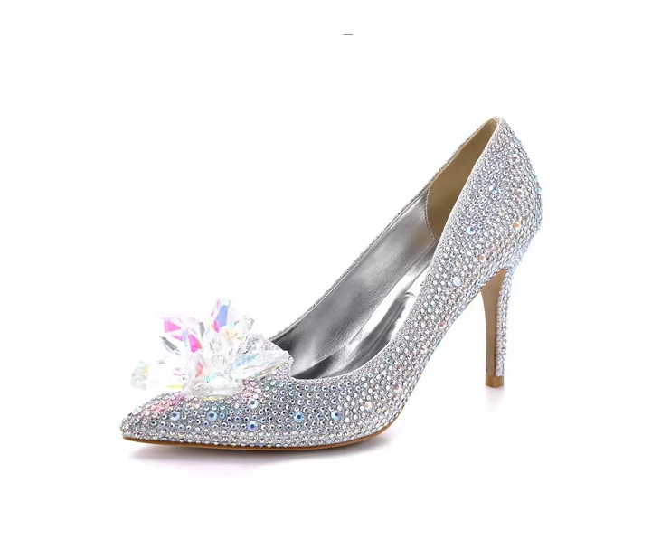 Glitzer High Heels Brautschuhe Eluana mit Diamant Blume Absatz 5 – 7 oder 9&nbsp;cm