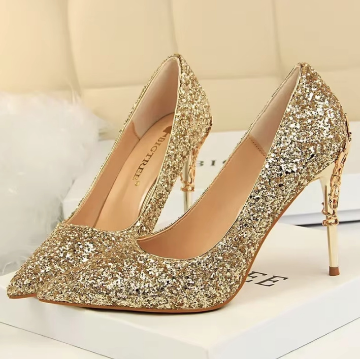 Glitzer High Heels Brautschuhe Enna 9,5 cm in&nbsp;Gold