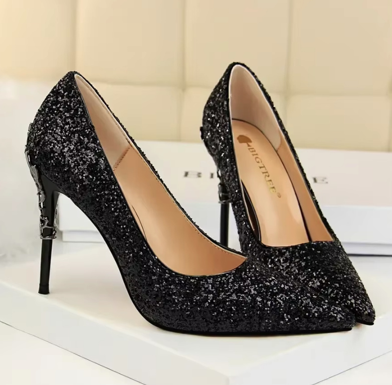 Glitzer High Heels Brautschuhe Enna 9,5 cm in&nbsp;Schwarz
