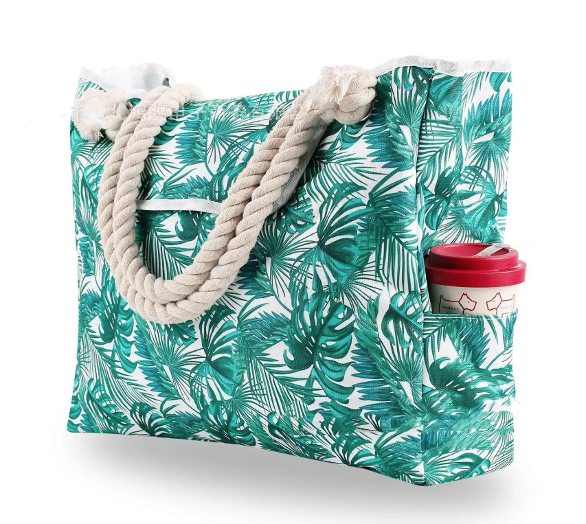 Große Strandtasche Wallis Grün mit Palmen&nbsp;Muster