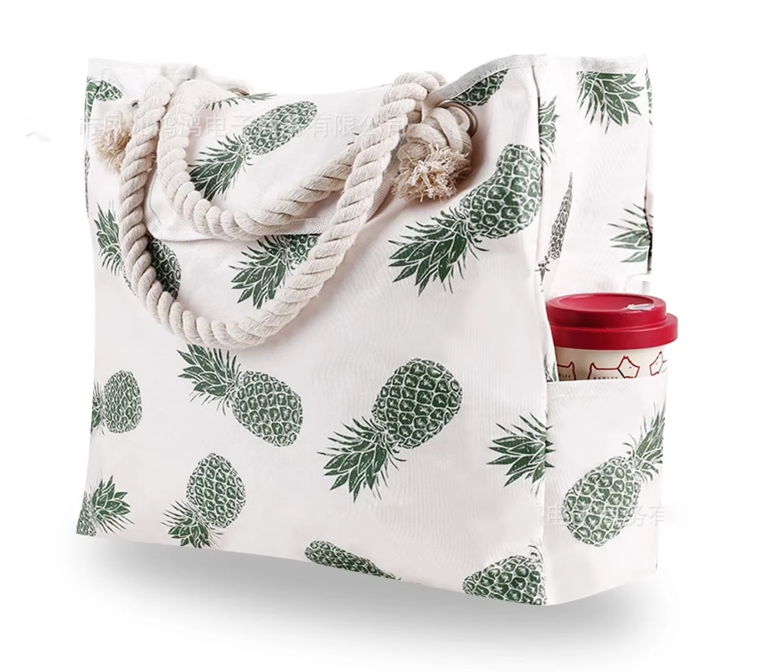 Große Strandtasche Wallis Weiß mit Ananas&nbsp;Muster