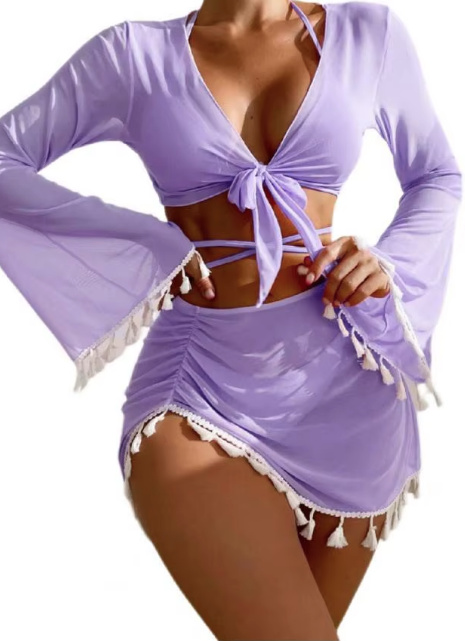 Halterneck Bikini Set Vierteilig in&nbsp;Flieder