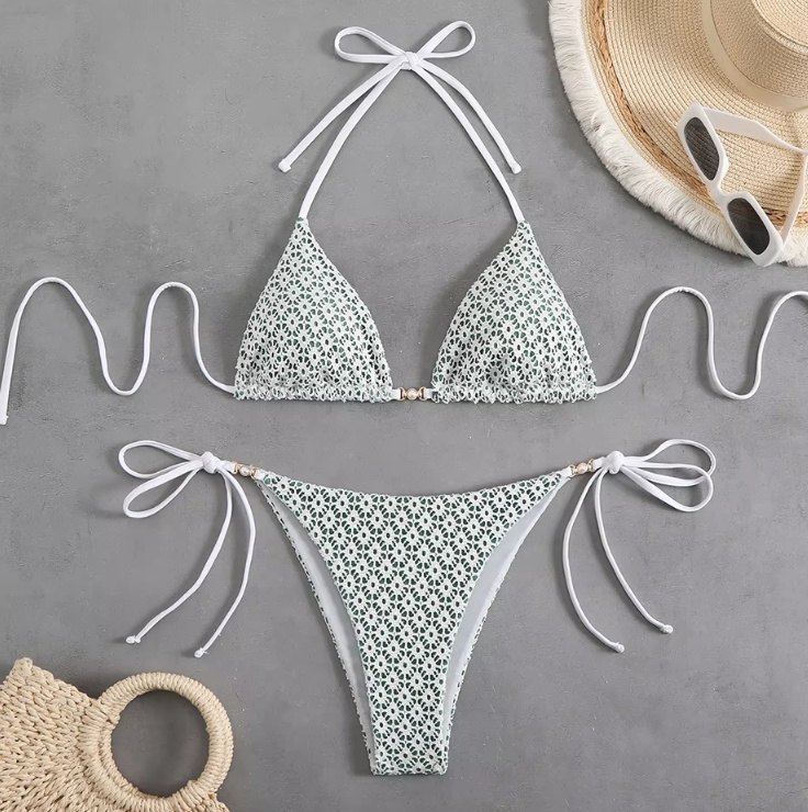 Halterneck Bikini Wisgard mit Hohe Taille und Perlen&nbsp;Grün