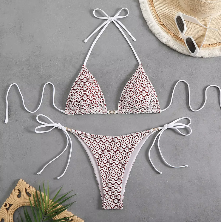 Halterneck Bikini Wisgard mit Hohe Taille und Perlen&nbsp;Rot