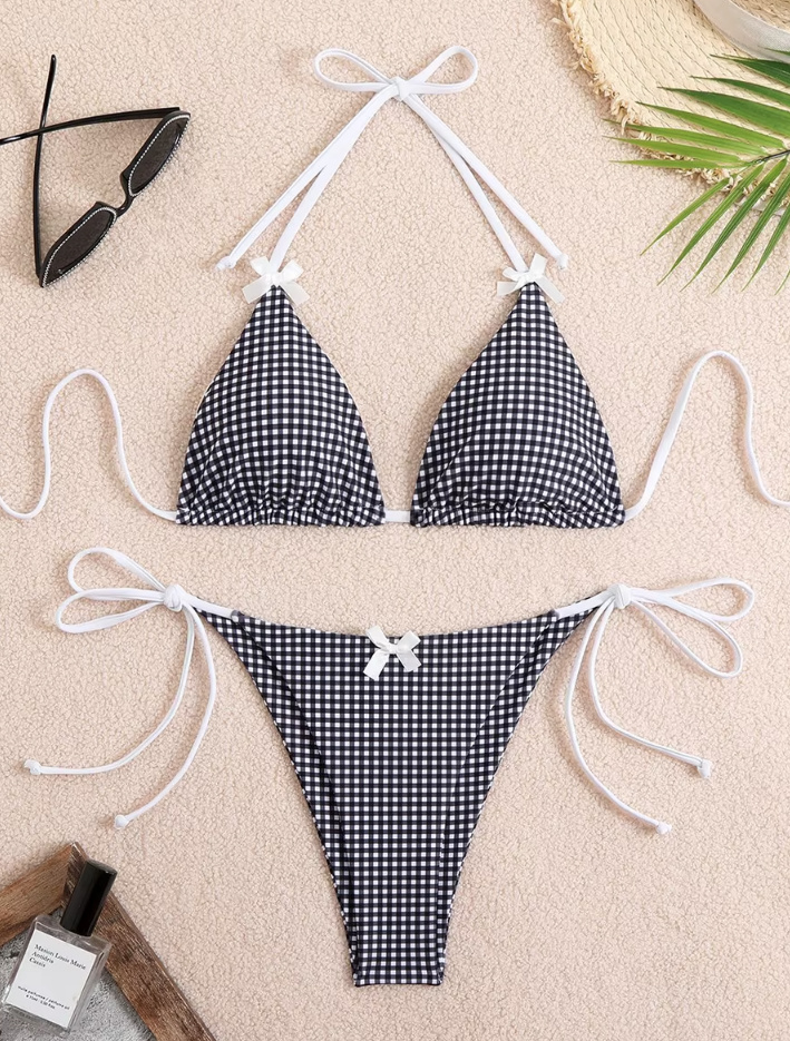 Halterneck Retro Style Bikini Xezal Schwarz Weiß&nbsp;Kariert