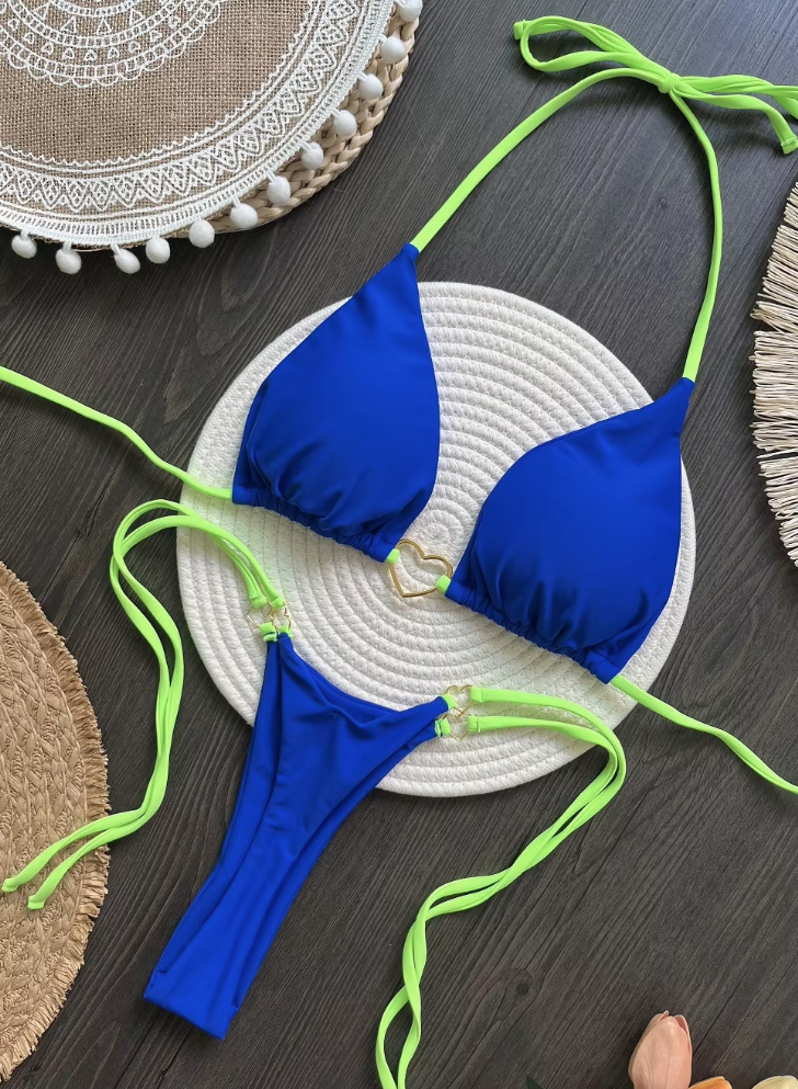 Halterneck Tanga Bikini Weerta mit Herzchen in Blau&nbsp;Grün