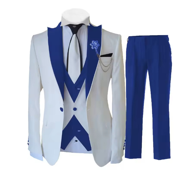 Hochzeitsanzug für den Bräutigam Alain Dreiteilig in Weiß&nbsp;Blau