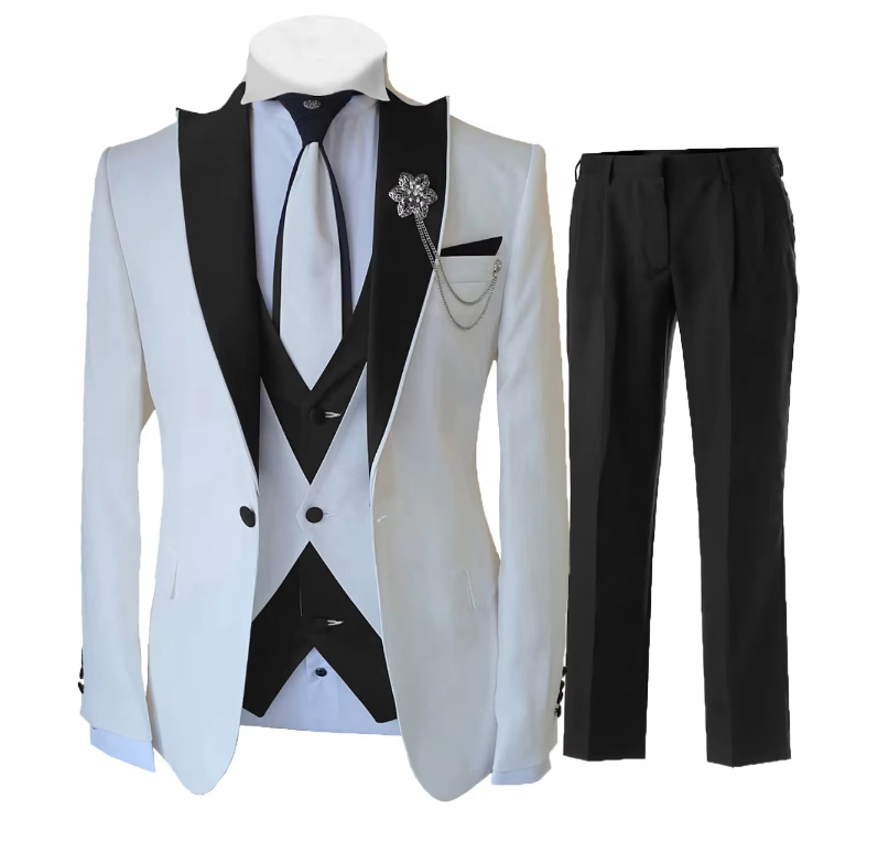 Hochzeitsanzug für den Bräutigam Alain Dreiteilig in Weiß&nbsp;Schwarz