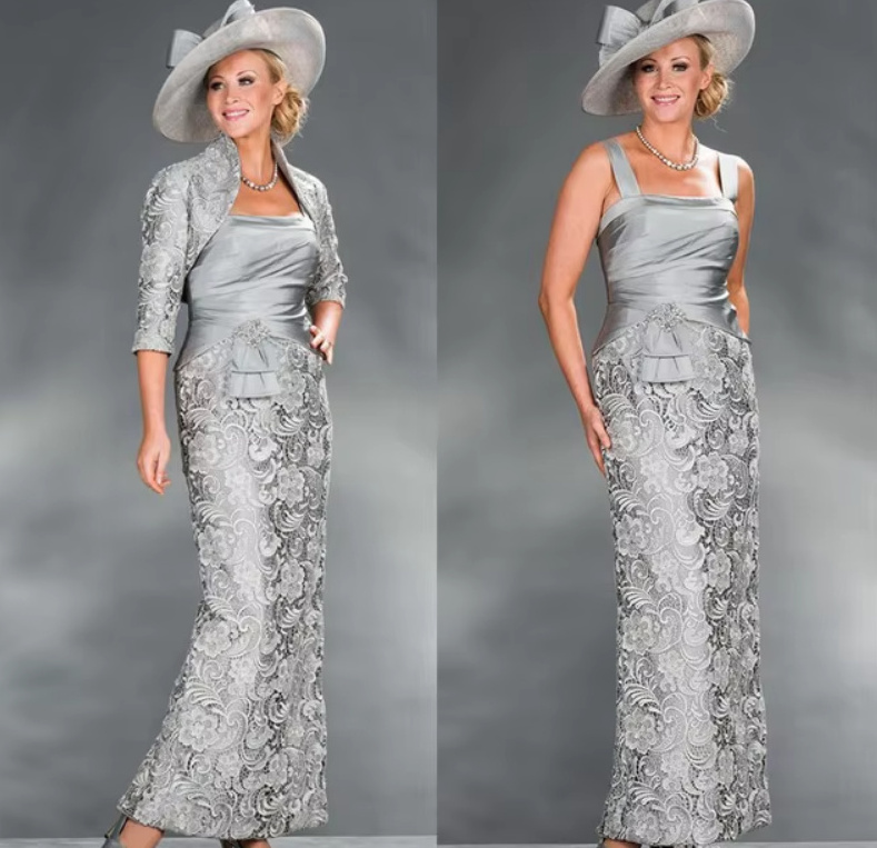 I Linie Brautmutterkleid Festlich in Silber mit Bolero&nbsp;Jacke