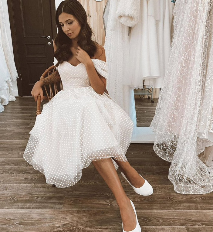 Kurzes Schulterfreies Tüll Brautkleid&nbsp;Estella