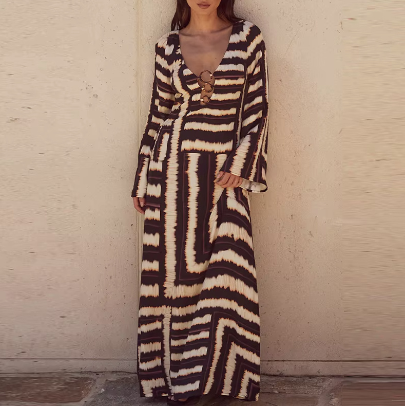 Langarm Maxi Sommerkleid in Weiß Braut mit Sexy V und Rücken&nbsp;Ausschnitt