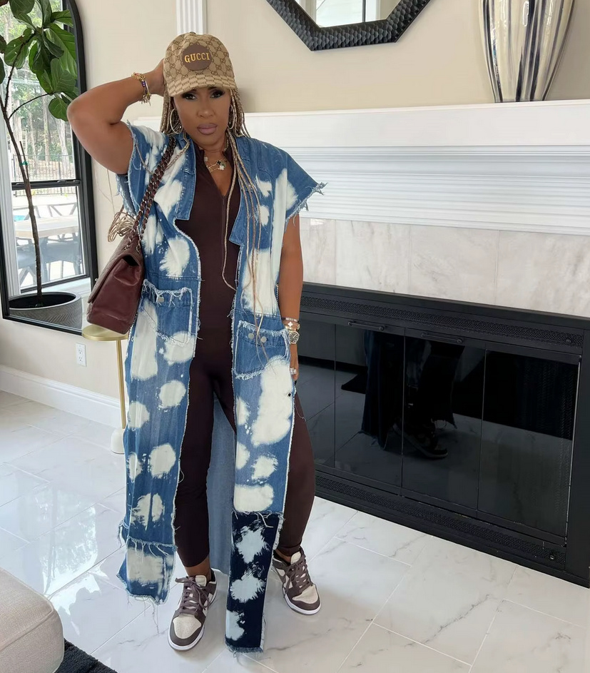 Lange Jeans Weste Asymmetrisch Geschnitten&nbsp;Hellblau