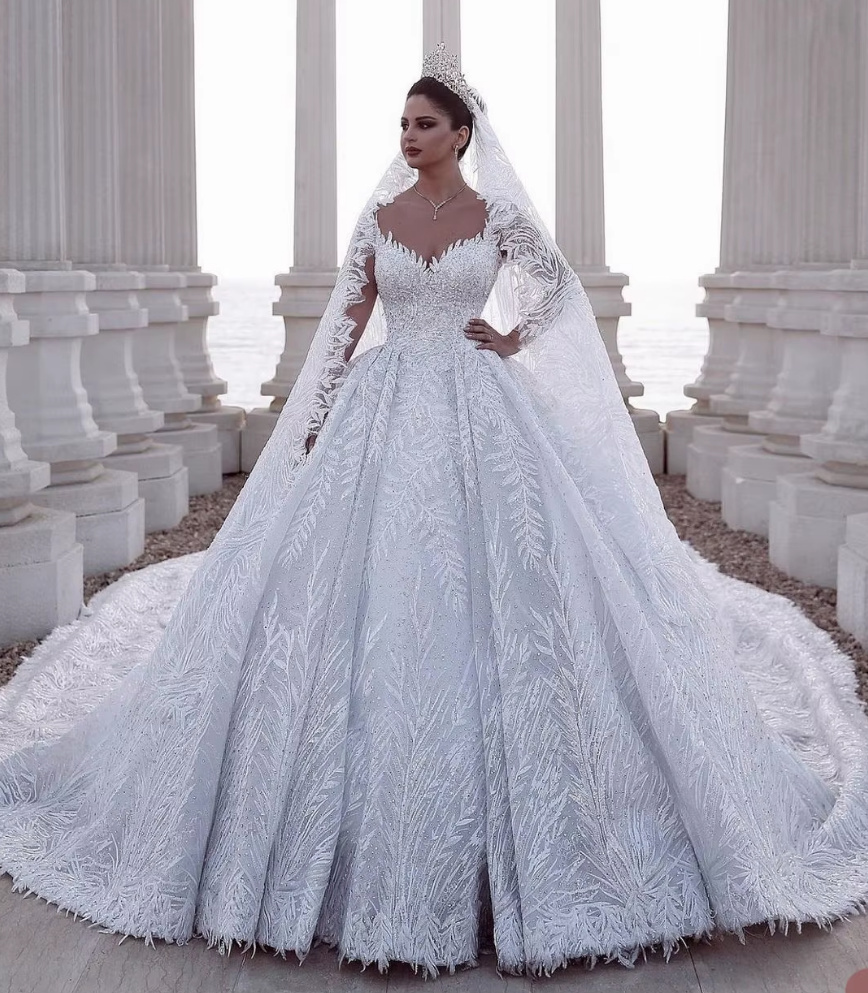 Luxus Brautkleid Elisha mit 3D Applikationen und&nbsp;Schleppe