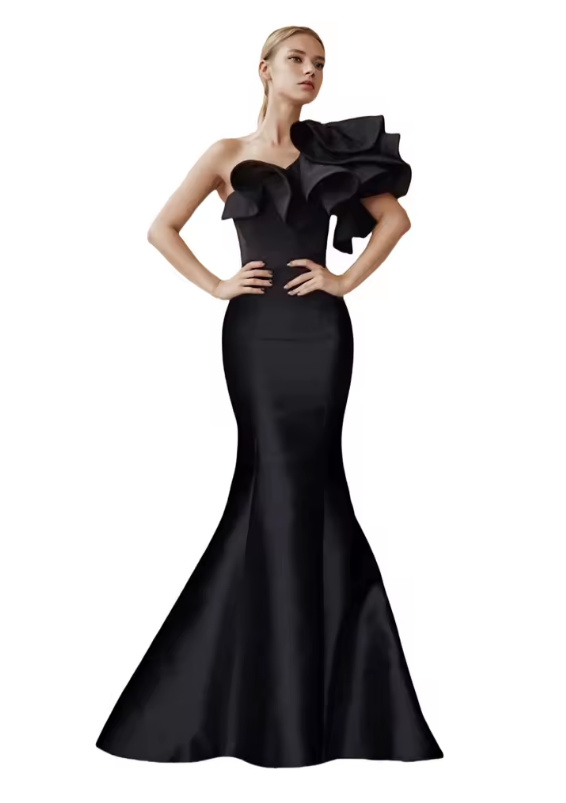 One Shoulder Meerjungfrau Kleid Cordula Elegant für Hochzeitsgäste in&nbsp;Schwarz