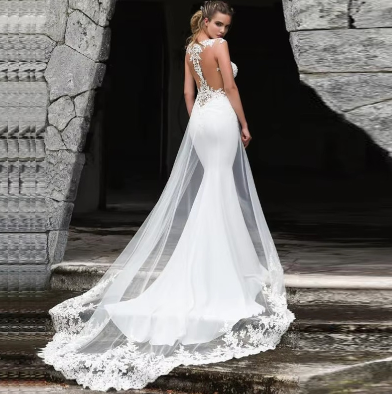 Satin Meerjungfrau Brautkleid Else mit Illusion Schleppe und&nbsp;Applikationen