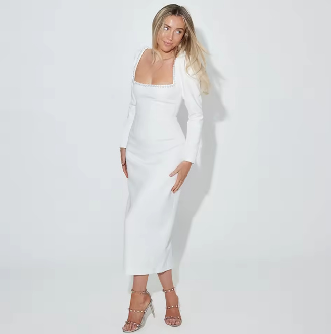 Schlichtes I Linie Standesamt Brautkleid Wadenlang mit Perlen&nbsp;Applikationen